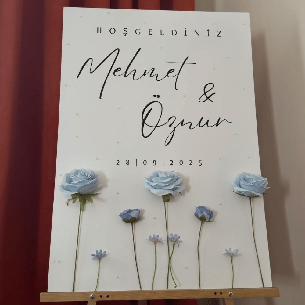 İncili&Çiçekli Karşılama Panosu 50x70