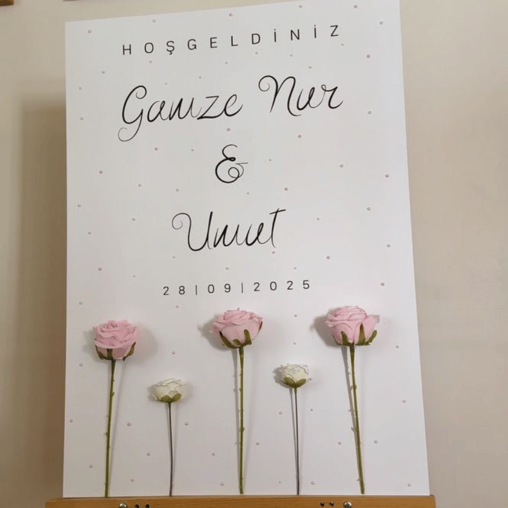 İncili&Çiçekli Karşılama Panosu 50x70